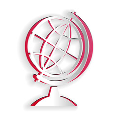 Paper cut Earth globe icon isolated on white background. Paper art style. Vector.