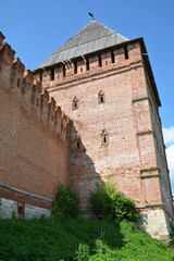 Fototapeta na wymiar Wall and Avraamievskaya tower of the Kremlin (fortress). Smolensk city, Smolensk Oblast, Russia.