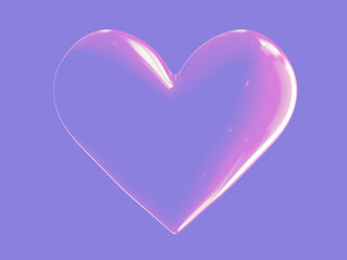 a transparent heart shape with highlights on violet background