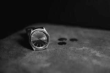 Watch (vintage style) black and white image, concept of time in the past.