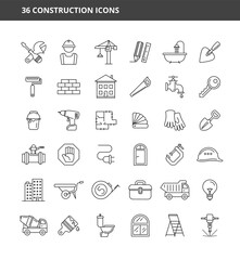 36 line icons on the construction theme