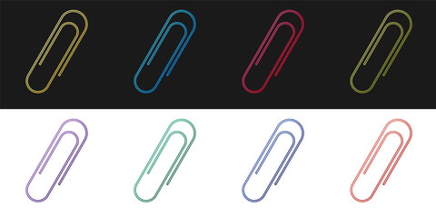 Set Paper clip icon isolated on black and white background. Vector.