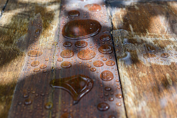 Floor boards. Rain drops. Treatments deck protect