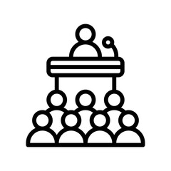 administrative related characters with table and mic vector in lineal style,