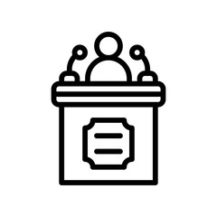 administrative related character or boy stand for speech with table and mic vector in lineal style,