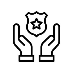 administrative related police badge on hand or care hands vector in lineal style,