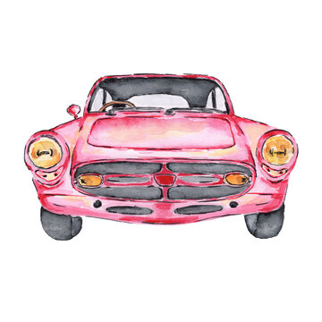 Vintage Sports Car Painted In Watercolor On A White Background Watercolor Illustration With Vintage Car.