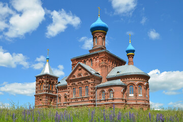 St. Nicholas and St. George Church (Nikolskaya Georgievskaya church, 1894, eclectic, pseudo-Russian style). Smogiri village, Smolensk Oblast, Russia.