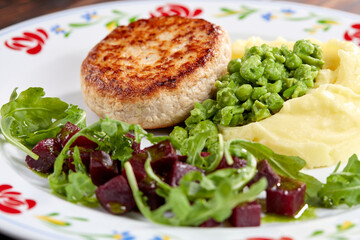 cutlet with mashed potato and salad