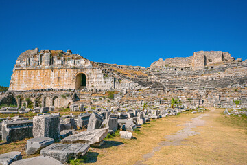 Miletus, was an ancient Greek city on the western of Anatolia, near the Maeander River in ancient Caria. Its ruins are located near  Balat in Aydın Province, 