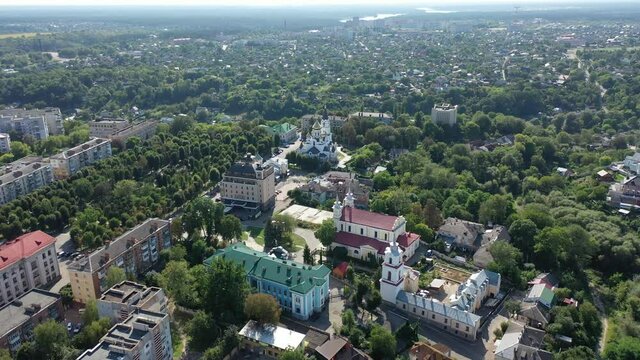 Aerial view of the city of Zhytomyr. View of the city from a height. Summer city of Zhytomyr