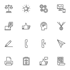 Business related line icons set, outline vector symbol collection, linear style pictogram pack. Signs, logo illustration. Set includes icons as balance, management, contact phone, feedback, newspaper
