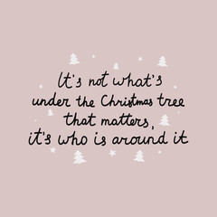 Christmas greeting card with calligraphy and trees. Handwritten modern brush lettering. Holidays wishing for using in banner, poster, greeting card