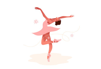 Beautiful ballerina flat vector set illustration. Beauty of classic ballet. Young graceful woman ballet dancer wearing tutu. Pointe shoes, pastel colors.