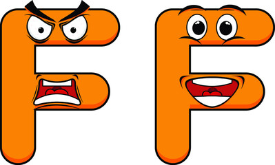 Letter F with Angry and Happy character set flat