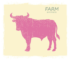 Bull Farm animal silhouette. Vector vintage symbol bull on old paper background for design