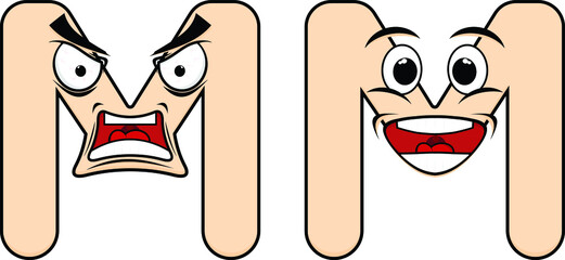 Letter M with Angry and Happy character set flat