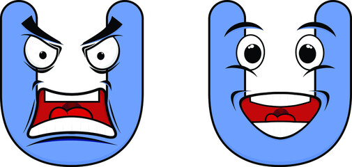 Letter U with Angry and Happy character set flat