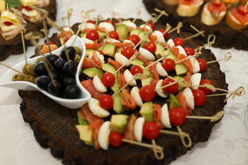 
buffet on wooden boards