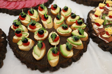 
buffet on wooden boards