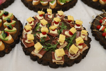 
buffet on wooden boards