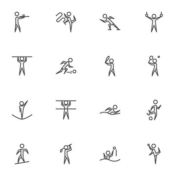 Sport line icons set, outline vector symbol collection, linear style pictogram pack. Signs, logo illustration. Set includes icons as triathlon, rhythmic gymnastics, baseball, gymnastics rings, tennis