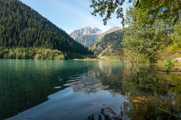 autumn on a mountain lake. Lake Issyk, Kazakhstan