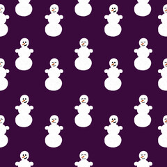 Christmas seamless pattern with happy snowmen on a purple background