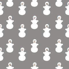 Christmas seamless pattern with cute snowmen on a gray background