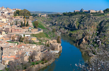 View at the Toledo old Town with Tajo river. UNESCO world heritage site in Spain.