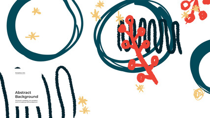 Abstract background illustration. Colorful lines, spots, dots and paint strokes. Decorative wallpaper, backdrop. Hand drawn texture, decor elements and shapes. Eps10 vector.