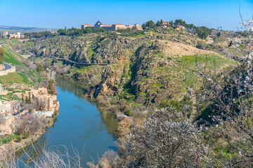 View at the Toledo old Town with Tajo river. UNESCO world heritage site in Spain.