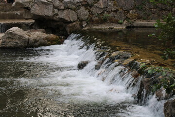 The course of the river water with small waterfalls