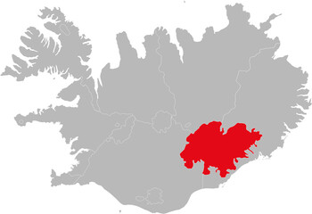 Glacier 9 provinces isolated on Iceland map. Gray background. Backgrounds and Wallpapers.