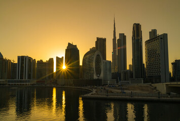 Sunburst shot of the Dubai sky scrappers