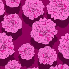 Seamless pattern hand drawn pink peonies and rose background of flowers print for textiles