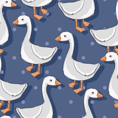 Seamless pattern hand drawn cute goose vector illustration
