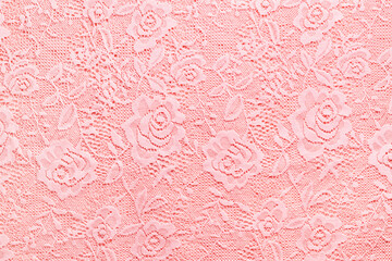 Transparent pink lace fabric rose leaves patterns - 376919076