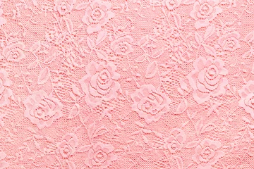 Fototapeten Transparent pink lace fabric rose leaves patterns © olga pink