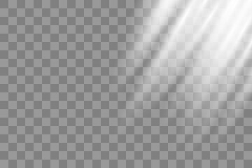 Shining sun glare rays, lens flare vector illustration. Sunlight glowing png effect. White beam sunrays sky background