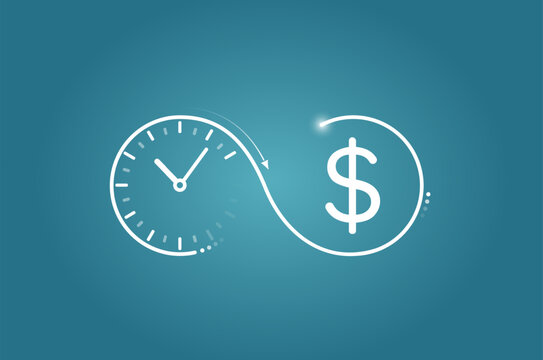 Vector logo of a clock flowing into dollar symbol - time icon time icon time icon time icon time ico