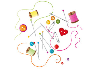 Nähutensilien Knöpfe,Nadel, Faden und Nähgarn