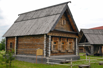Traditional russian wooden house in Museum of wooden architecture. Suzdal town, Vladimir Oblast, Russia.