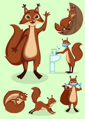 Cute squirrel set COVID illustration cartoon character
