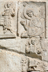 Fragment of decoration of St. George's Cathedral (Georgievsky cathedral, 1230-1234). Yuryev-Polsky town, Vladimir Oblast, Russia.