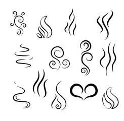 Smells line icon set, hot aroma, smells or fumes. Coffee, tea in cup.