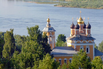 Fototapeta na wymiar View at Nikolo-Naberezhnaya church (1717) and Oka river. Murom town, Vladimir Oblast, Russia.