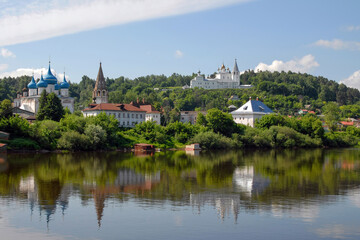 Panorama of Gorokhovets town and view of Klyazma River. Vladimir Oblast, Russia.