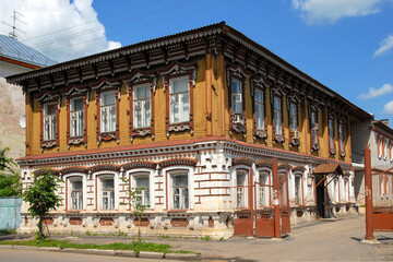 Fototapeta na wymiar Monument of architecture and history. Residential house of XIX century. Vyazniki town, Vladimir Oblast, Russia.