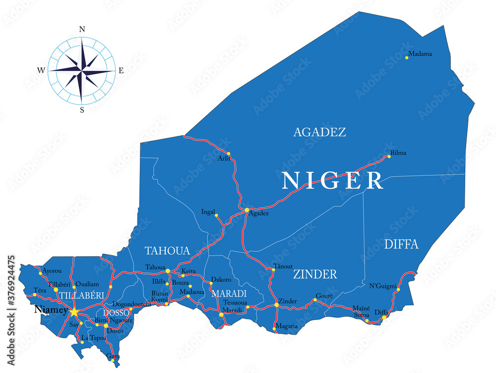 Canvas Prints niger highly detailed political map